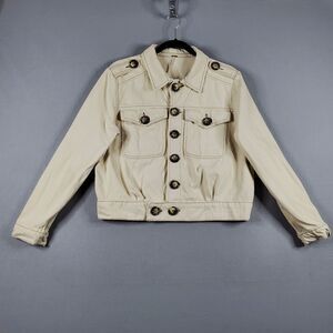 Free People Ivory Ecru Eisenhower Button Up Jean Jacket Womens Sz Small Denim